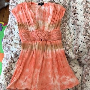 Coral and tan sky top